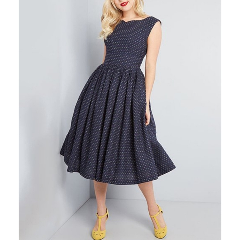 Modcloth navy spot Fabulous Fit & Flare dress